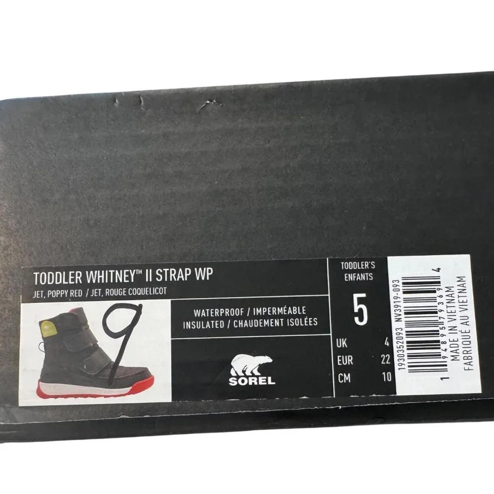 Sorel Toddler Whitney II Strap Size 5 Infant Jet Poppy Red NWB